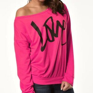 Sexy Off The Shoulder Hot Pink Love Sweatshirt